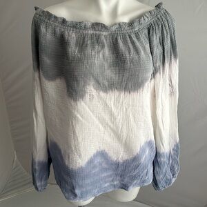 Red Haute multicolor gray white blue gradient off shoulder long sleeve gauze top